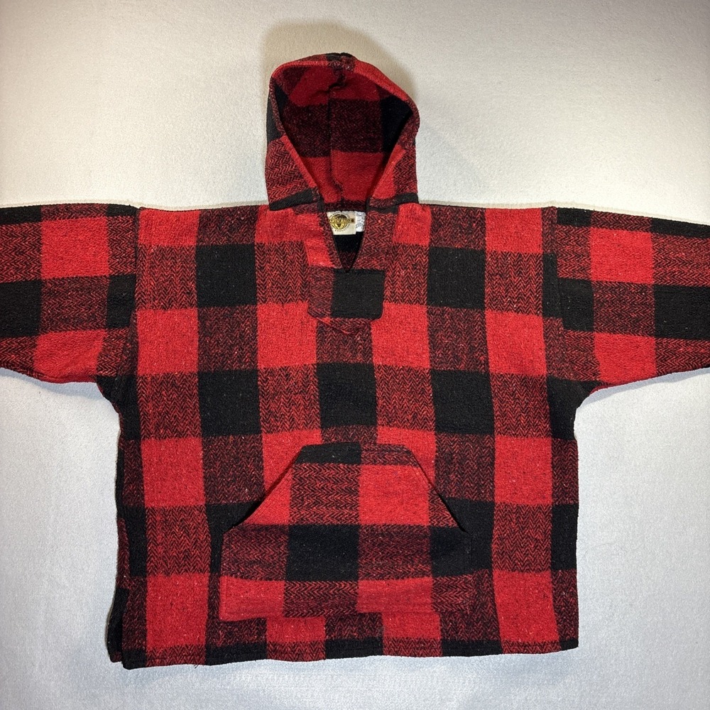 Vtg EARTH RAGZ Mens‎ Pullover Buffalo Plaid Hoodie Size Large Pocket